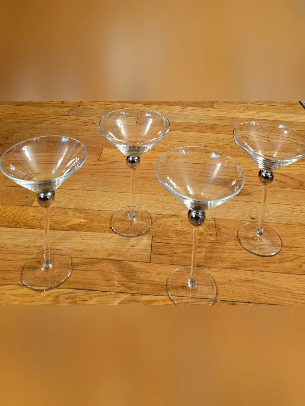 *MCM Long Stemmed Silver Ball Vintage Martini Glasses Set of 4